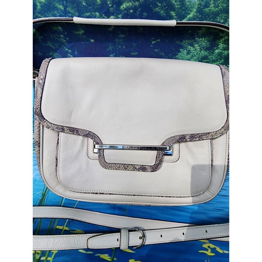 COACH TAYLOR Purse Mixed Genuine White and Exotic Leather Flap Front 30141
